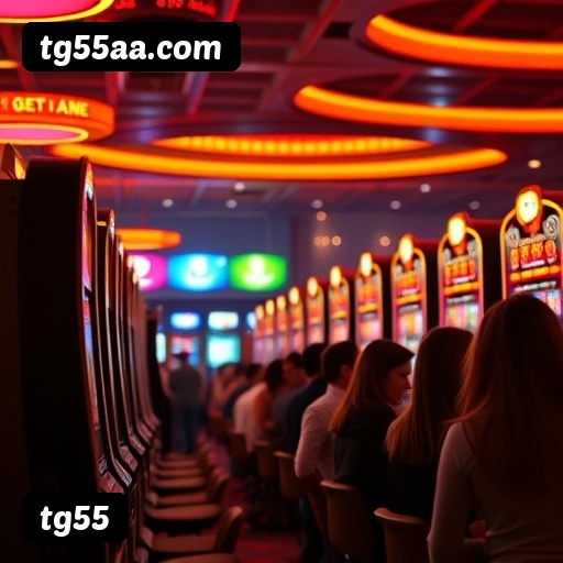 Plataforma tg55 mostrando interface moderna, jogos certificados e recursos de segurança licenciados